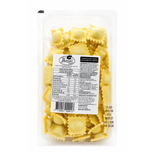 PASTA RAVIOLES ESPINACA Y RICOTTA  450 GRS DP