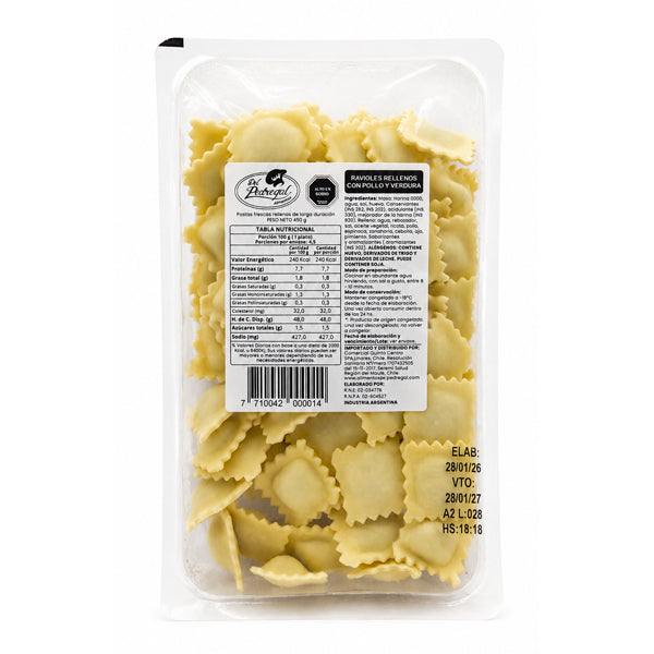 PASTA RAVIOLES POLLO Y VERDURAS  450 GRS DP
